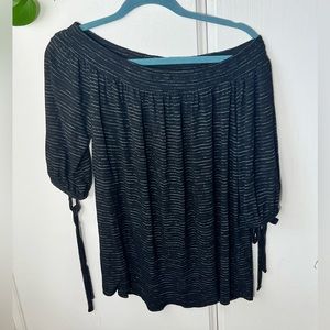 Knox Rose Top Black Striped Off the Shoulder 3/4 Tie Sleeve Women’s Size Small